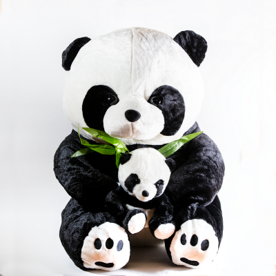 Панда 53 см, с бамбуковой веточкой и малышом