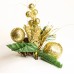 Новогодний декор веточка с яблоком, шишкой и ягодками, цвет золотой, 18 см
