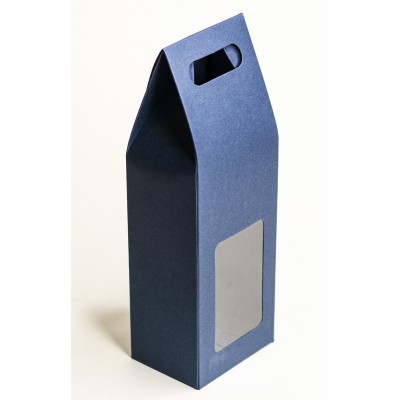 Сборная коробка-пакет, крафт с окном, синий
