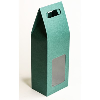 Сборная коробка-пакет, крафт с окном, зелёный